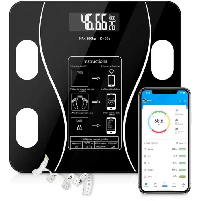 LifeBetic™ Smart Body Fat Scale – Glass Precision Analyzer for Weight & Composition (150kg Max)