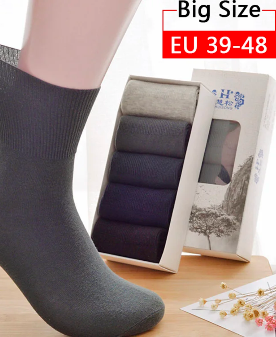 men’s loose top socks – plus size comfort fit – breathable everyday socks (5 pairs)